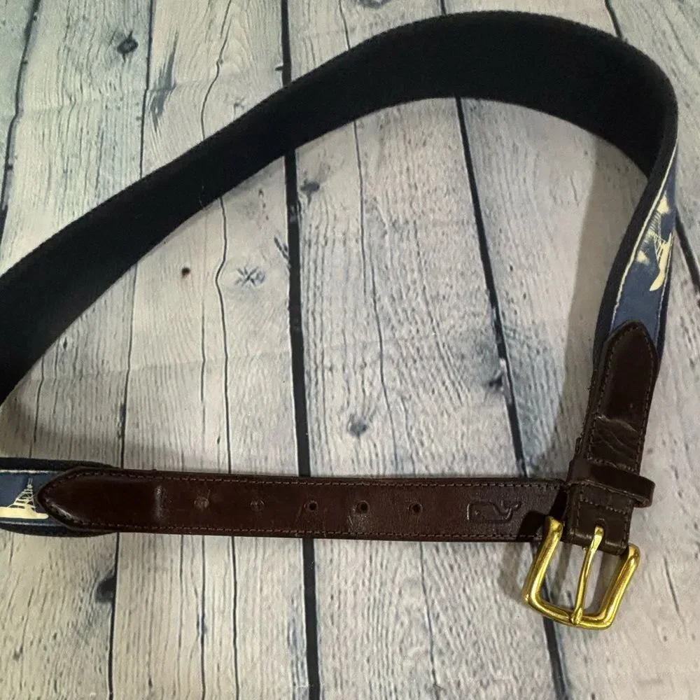 Vineyard Vines Sportfisher Canvas Leather Preppy Nautical Casual Club Belt 34